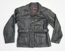 Vintage Oakwood Women M Black Belted Thick Leather Jacket/blazer Moto Style