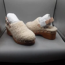 Kelsi Dagger Warehouse Clogs Women's 5.5M Beige Biscotti Faux Shearling 