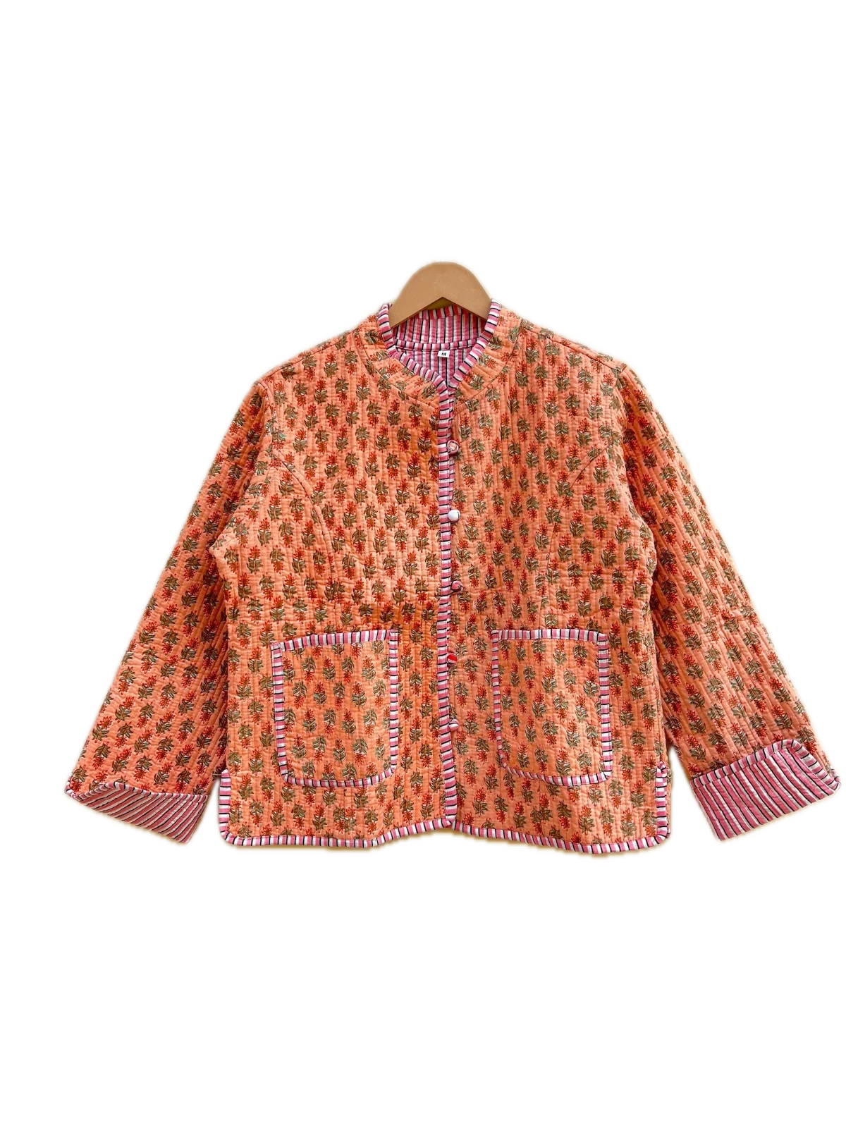 New Indian Orange Floral Cotton Quilted Unisex Jacket Women's Clothing Jacket AU
