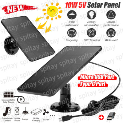 Solarpanel für Überwachungskamera mit Micro USB Type C Akku Ladegerät 5V3m Kabel