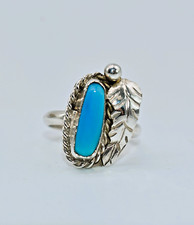 Turquoise Sterling Silver Leaf Southwestern Ring Size 5
