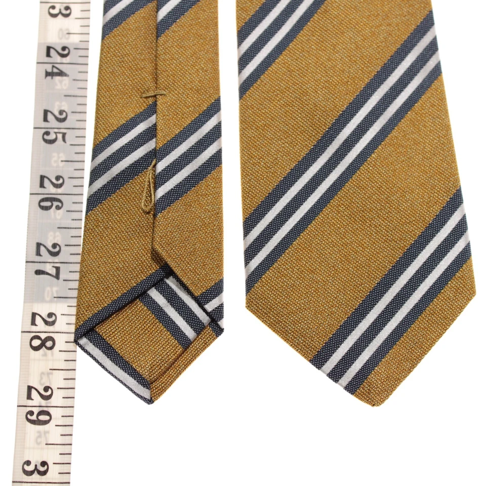 Kiton 全新无标签丝绸/棉七折领带黄色混色带蓝色/白色条纹 — 第 4/4 张图片