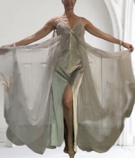 Vestido Disfraz Ángel Diosa Plateado Talla 4 Cuello en V Fluido Halloween Evento Ala Bruja