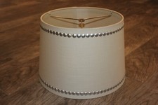 VGUC Table Lamp Drum Shade Lampshade Cream Linen w Nickel Bead Stud Trim 11x13x9