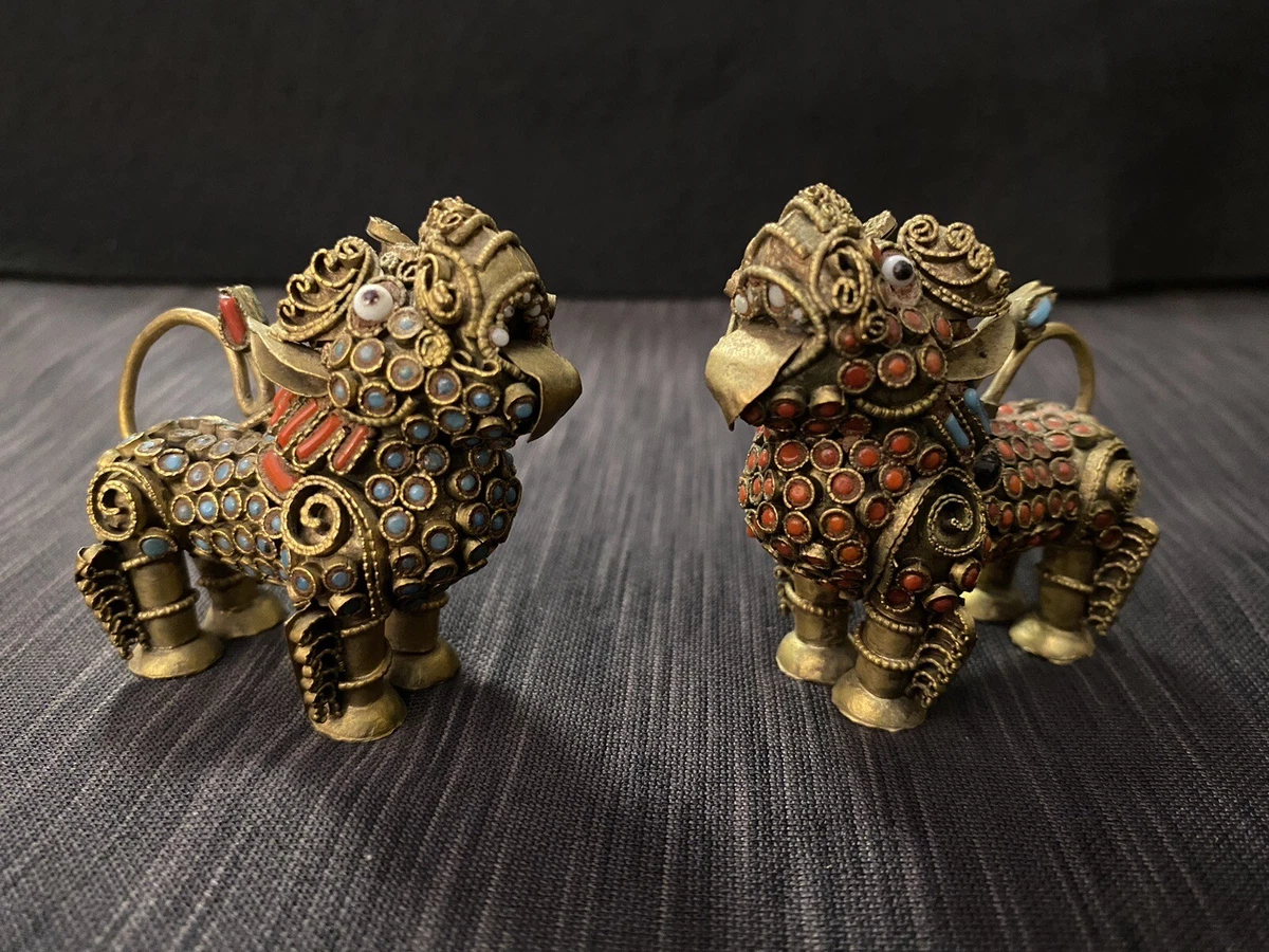 中国古董黄铜狗雕像、雕像| eBay