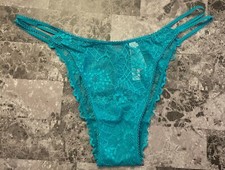 NWT VICTORIA'S SECRET XL TEAL GREEN FLORAL LACE STRAPPY BRAZILIAN CHEEKY PANTIES