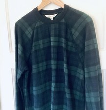 J CREW Men's L Double-knit lounge TOP Green Blue Plaid 100 Cotton Holiday Home