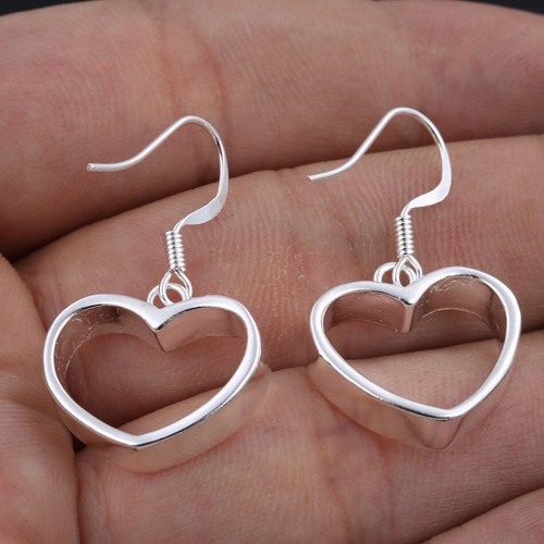 Pretty New Silver Plated Cut Out Heart Shape Charm Hook Drop Dangle Earrings - Picture 10 of 11