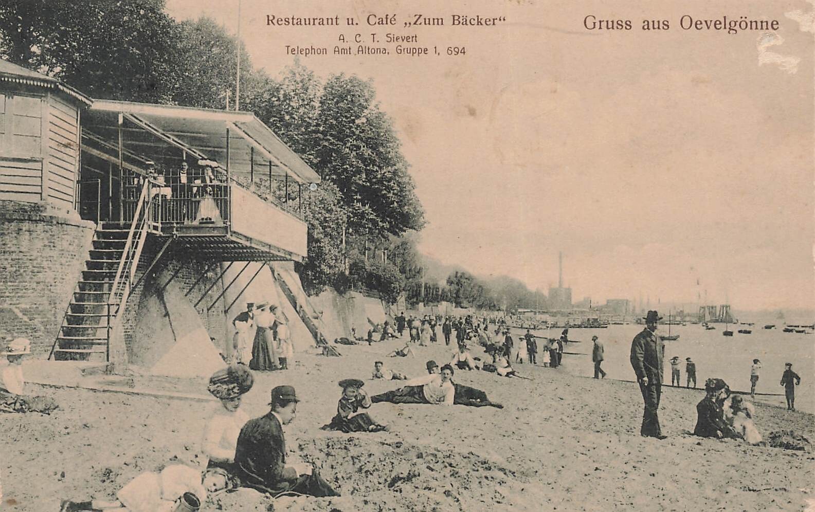 AK Hamburg Othmarschen - Restaurant Café "Zum Bäcker" am Elbstrand - gel. 1910