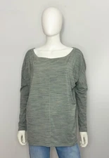 Athleta Essence Flow Women Top M Grayish Green Long Sleeve Boat Neck Lightweight
