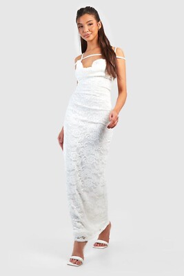 New With Tags - Boohoo White Lace Cowl Maxi Dress - Size 18 | eBay UK