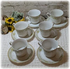 Mikasa Fine China Greenbriar L2014 Japan Coffee Cups Saucers, 12 pcs  1978-1985