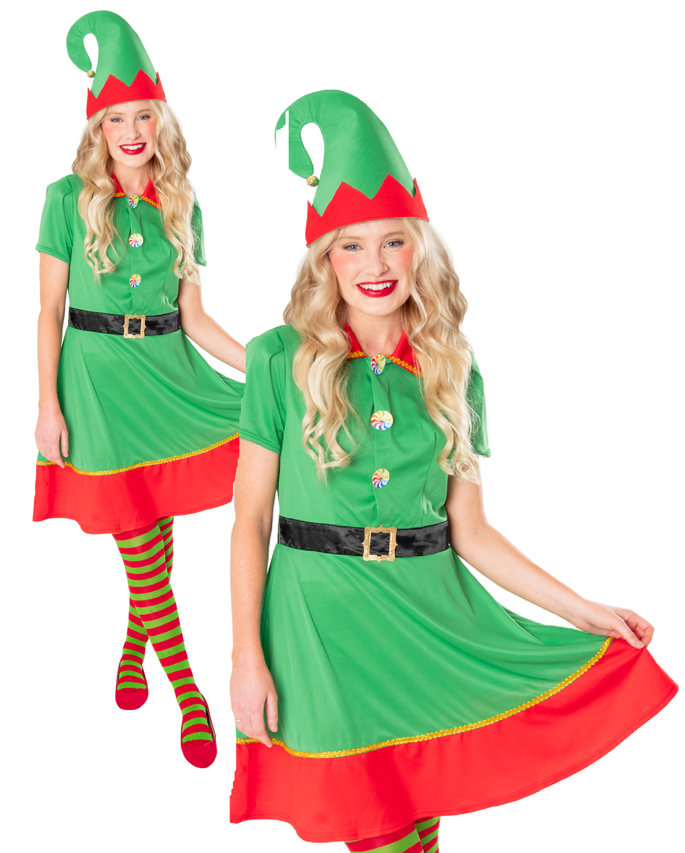 Costume Elfo Vestito Babba Natale Donna Adulti Elfo Abito Donna
