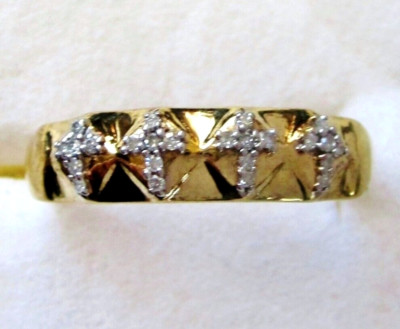 Genuine Diamond Cross Ring / size 11 / 14K Gold over 925 Sterling Silver / 0.1ct