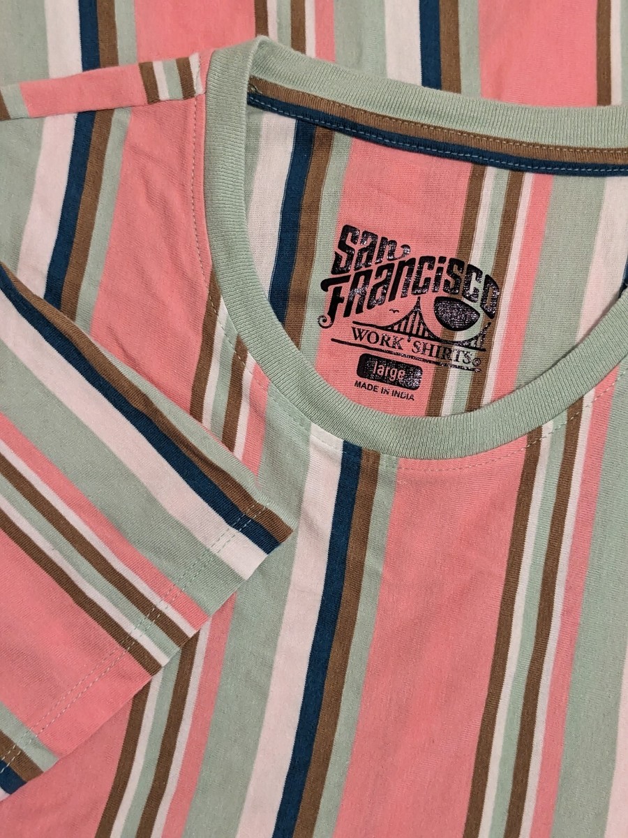 【HI FI FNK】Pills Striped Shirt San Francisco Work Shirt Pink Candy Stripe Mens Large Short
