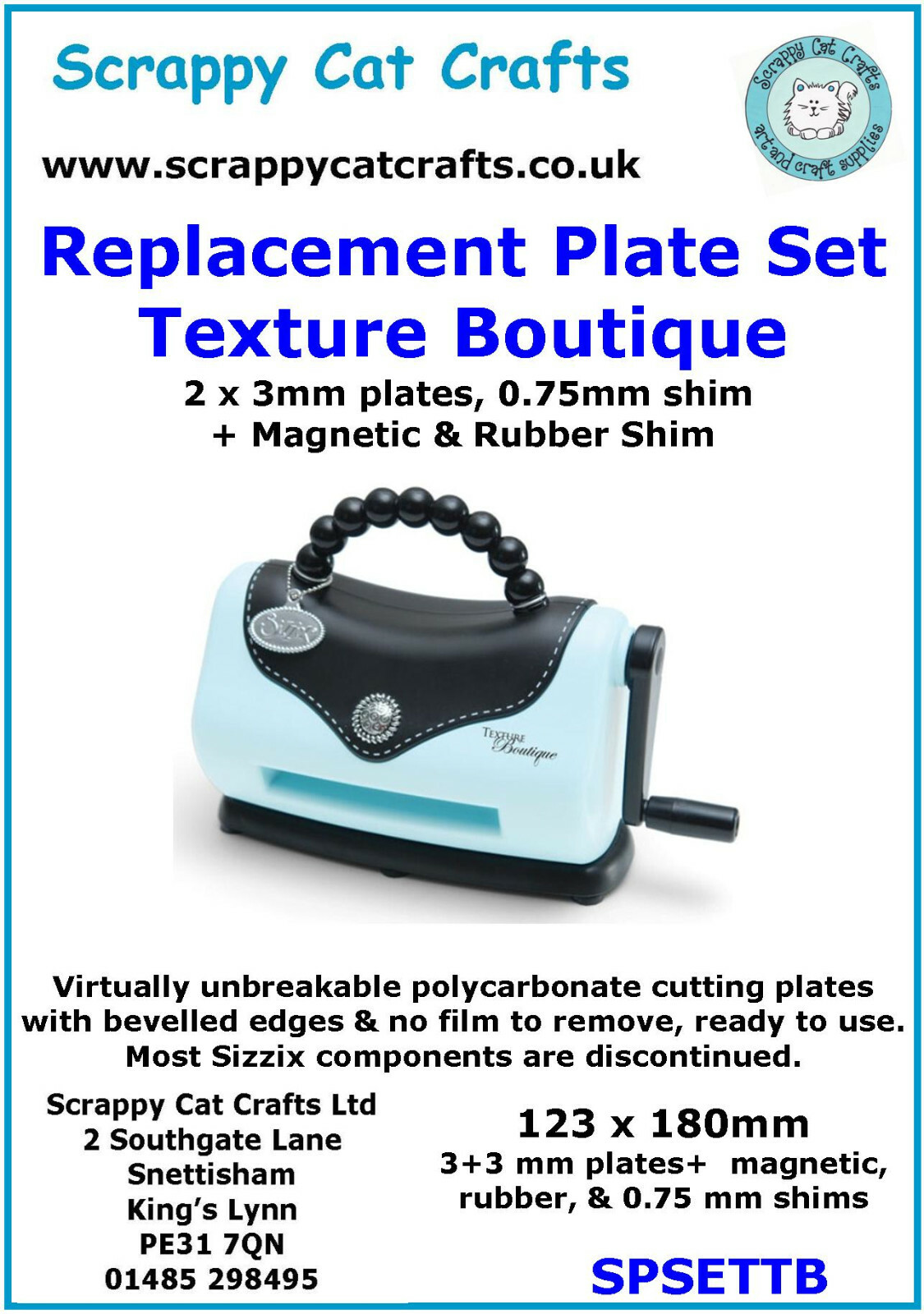 Complete Plate Set for Sizzix Texture Boutique Embossing Machine