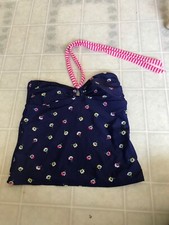 Old Navy Womens Halter Blue Floral Tankini Swim Top size M Pink Stripe String