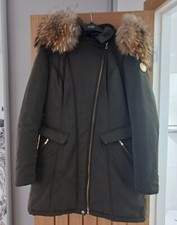 Froccella Donna Khaki Jacket With Racoon Fur Collar Size 10