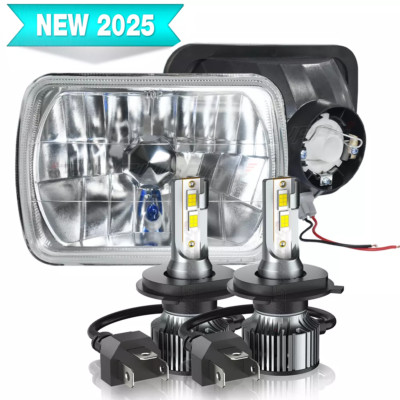 Pair 100W 7x6'' 5X7Inch Led Headlights Hi/Lo fit For Freightliner FL50 FL60 Truck