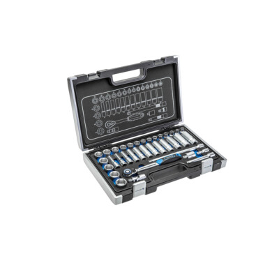 Högert Steckschlüssel-Set HT1R465 Ratschenkoffer Umschaltknarre Nusskasten 36tlg
