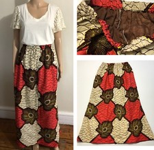 vtg 70s Retro Pull On Boho Hippie Maxi Skirt Sz M/L Elastic Waist A-Line Long
