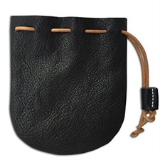 Fantastic Workmanship Genuine Leather Drawstring Coin Purse Black