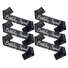 Birthday Squad Sash, 6 Pieces Black with Silver Glitter Letter Birthday Gift ...