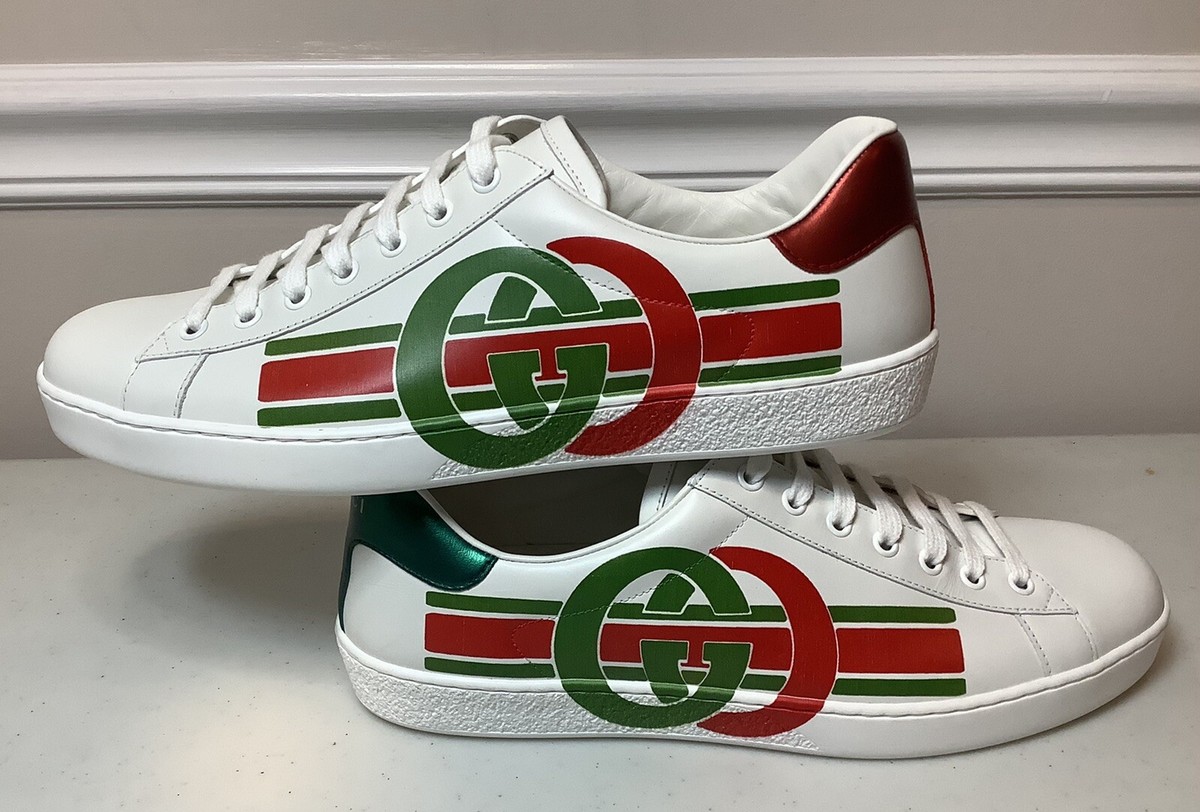 NEW! $790 GUCCI ACE G INTERLOCK LOGO PRINT SNEAKER, MEN'S SZ