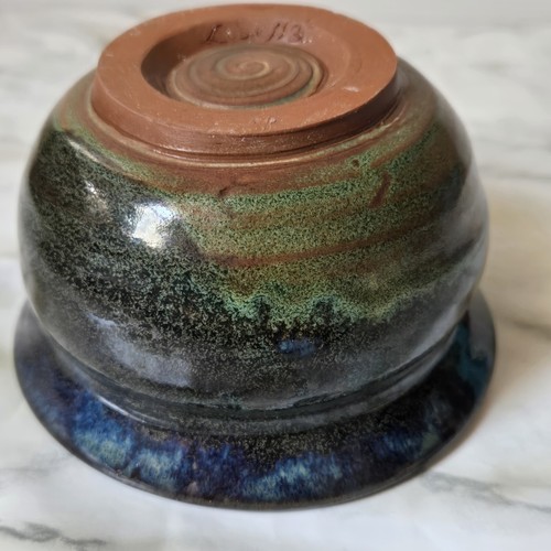 Blue-Green Drip Glaze Clay Pottery Bowl/ Vase Signed LISELLA. - Picture 11 of 13
