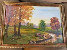 Vintage E.R Royer "Autumn Landscape Scene" Oil Painting - Signed And Framed
