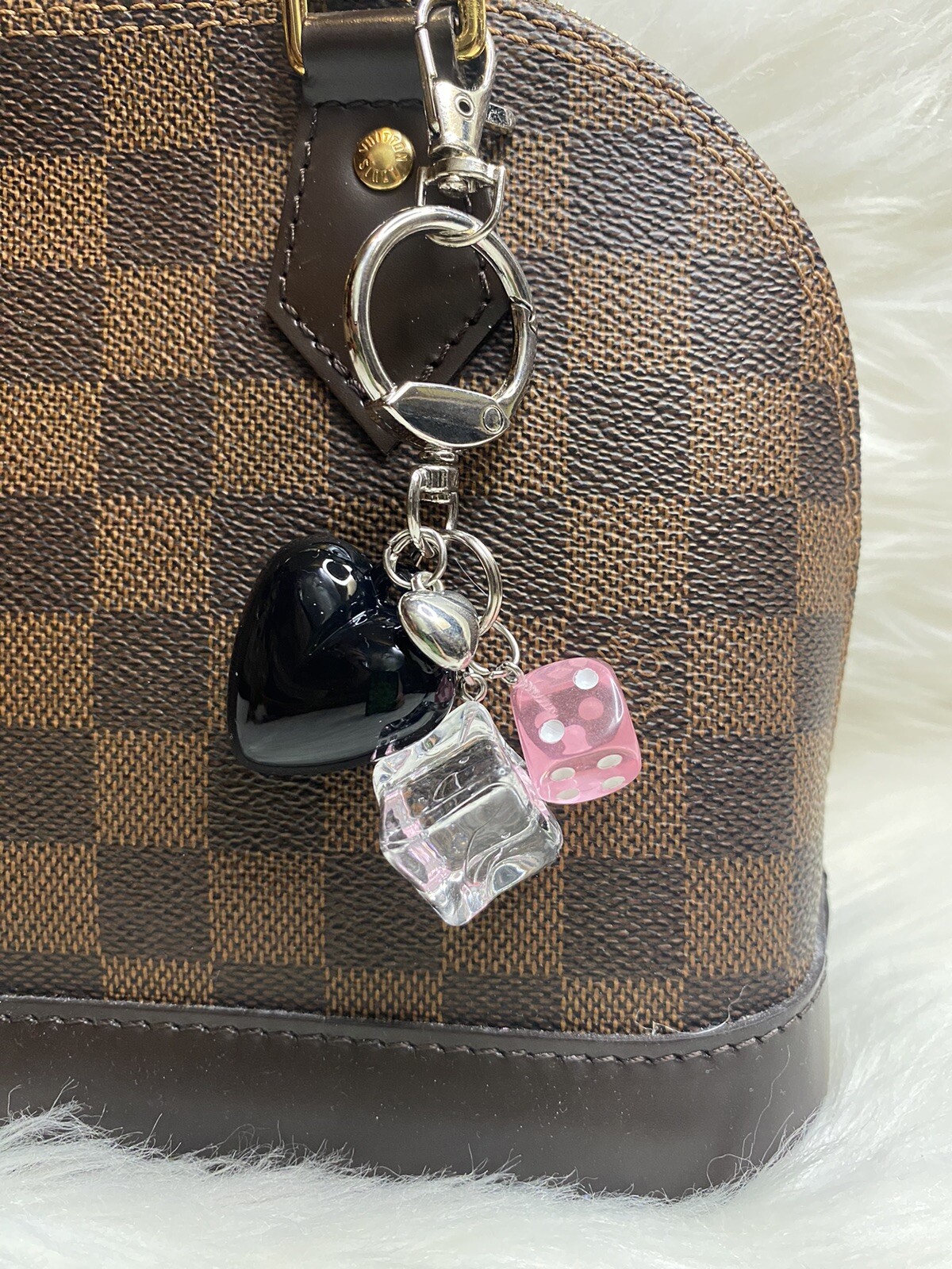 Black Heart Bag Charm Key Ring Fob Keychain Lucky Purse Charm Dice Ice Cube Y2K