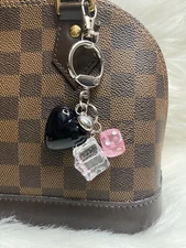 Black Heart Bag Charm Key Ring Fob Keychain Lucky Purse Charm Dice Ice Cube Y2K