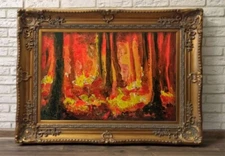 Масляная живопись картина пейзаж осенний лес миниатюра импрессионизм холст