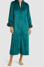 140 Natori Women's Green Shearling Sherpa Trim Plush Velour Caftan Robe Size S