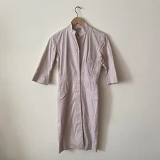 JIL SANDER Dress 3/4 Sleeve Light Pink Khaki Military Style Knee Length Size 36