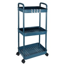 3-Tier Rolling Utility Cart with Handle 28.4" with Wheels for Room Blue