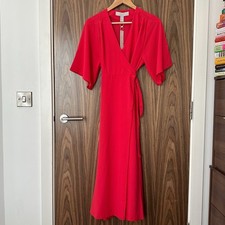 Liquorish Red V Neck Kimono Sleeve Wrap Tie Waist Midi Dress UK 8 NEW £55