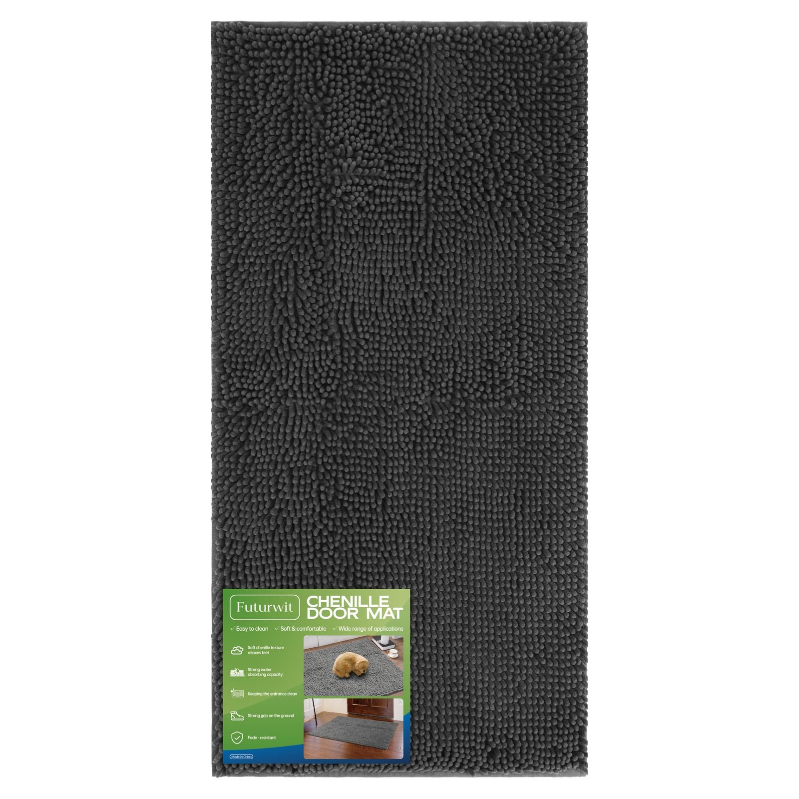 Non-Slip Dog Door Mat for Muddy Paws - 48x24 Chenille Absorbent Entry Rug Indoor Outdoor