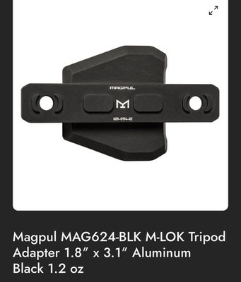 Magpul MAG624BLK M-LOK Tripod Adapter Aluminum Black 3.1'' x 1.8'' 1.2 oz