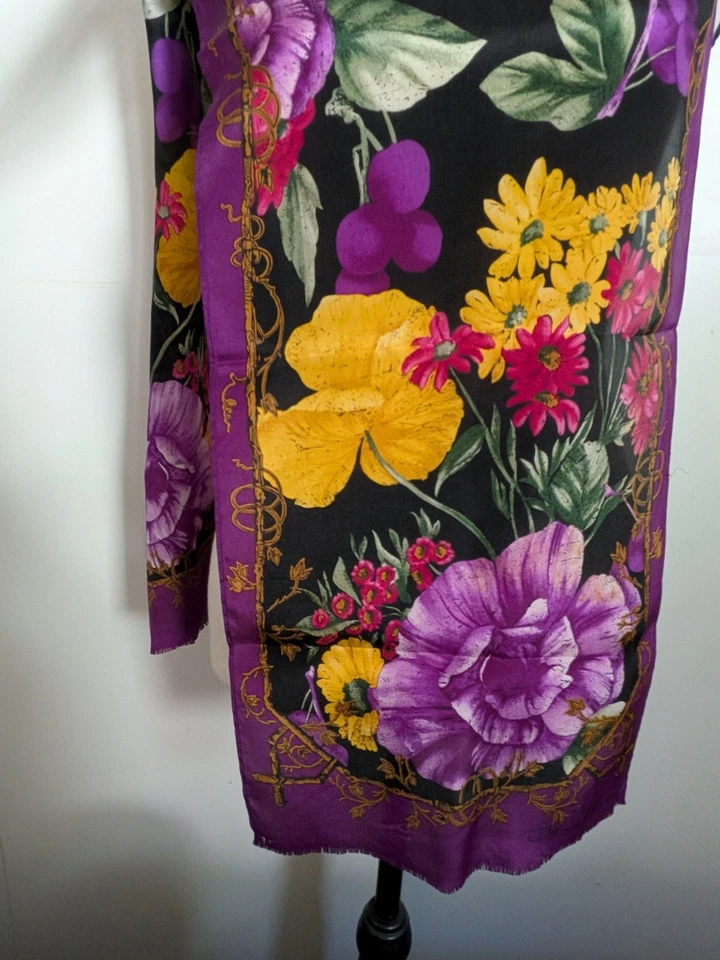 Vintage Oscar de la Renta made in Japan purple floral Oblong 11x52 In Silk Scarf - Image 3 of 4
