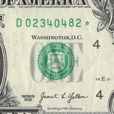 Series 2021 Star Note D Cleveland 3.2M Pack Note $1 Dollar Bill D02340482*