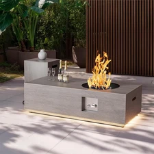 48" LED Rectangular Propane Fire Pit, Hidden Tank Table, Grey Warm Light