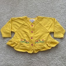 Vintage Gymboree Rainbow Tag Girls Yellow Cardigan Embroidered Flowers 12-18 Mon