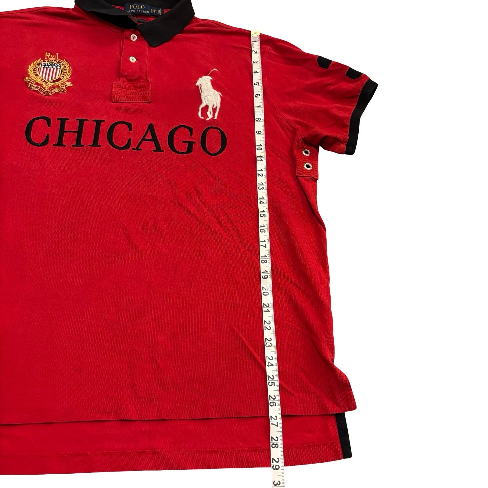 Polo Ralph Lauren Mens XXL Chicago Big Pony Custom Fit Polo Shirt Red Black image 9