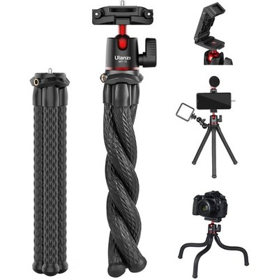 Camera Tripod, Mini Flexible Stand w Hidden Phone Holder w Cold Shoe Mount, 1...