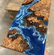 Coastal Beach Shoreline Resin Coffee Table 3D Blue Ocean Waves Handcrafted Decor