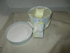 Mud Pie Special Delivery Baby Boy Blue Porcelain Hinged Box in Hat Box 2001