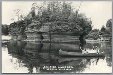 RPPC Postcard Lone Rock Lower Dells Wisconsin native americans canoe posted 1949
