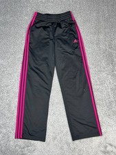 Adidas Sweatpants Womens Small Black 3 Stripes Fleece Lined High Rise Drawstring