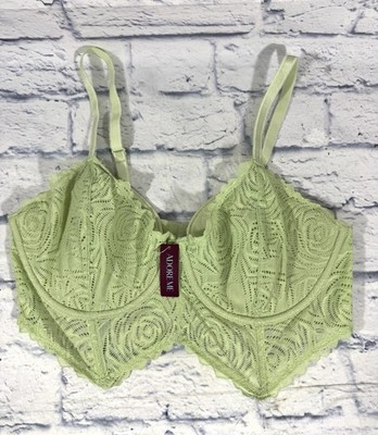 New Adore Me Women's 38D Lucinda Contour Demi Bra Underwire Longline Lace Green